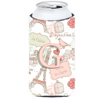 Letter G Love in Paris Pink Tall Boy Beverage Insulator Hugger CJ2002-GTBC