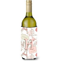 Letter H Love in Paris Pink Wine Bottle Beverage Insulator Hugger CJ2002-HLITERK