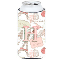 Letter H Love in Paris Pink Tall Boy Beverage Insulator Hugger CJ2002-HTBC