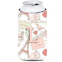 Letter L Love in Paris Pink Tall Boy Beverage Insulator Hugger CJ2002-LTBC