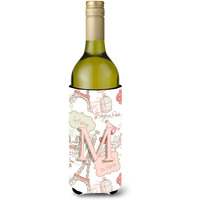 Letter M Love in Paris Pink Wine Bottle Beverage Insulator Hugger CJ2002-MLITERK