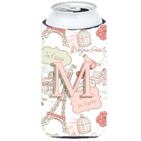 Letter M Love in Paris Pink Tall Boy Beverage Insulator Hugger CJ2002-MTBC
