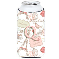 Letter Q Love in Paris Pink Tall Boy Beverage Insulator Hugger CJ2002-QTBC