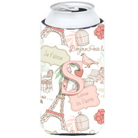 Letter S Love in Paris Pink Tall Boy Beverage Insulator Hugger CJ2002-STBC