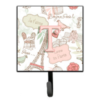 "Caroline's Treasures CJ2002-TSH4 Letter T Love In Paris Pink Leash or Key Holder, Small, Multicolor"