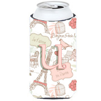 Letter U Love in Paris Pink Tall Boy Beverage Insulator Hugger CJ2002-UTBC