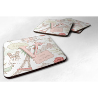 "Caroline's Treasures CJ2002-VFC Letter V Love in Paris Pink Foam Coasters (Set of 4), 3.5"", Multicolor"