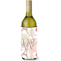 Letter W Love in Paris Pink Wine Bottle Beverage Insulator Hugger CJ2002-WLITERK