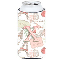 Letter X Love in Paris Pink Tall Boy Beverage Insulator Hugger CJ2002-XTBC