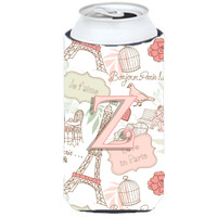 Letter Z Love in Paris Pink Tall Boy Beverage Insulator Hugger CJ2002-ZTBC