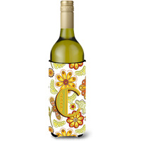 Letter C Floral Mustard and Green Wine Bottle Beverage Insulator Hugger CJ2003-CLITERK