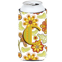 Letter C Floral Mustard and Green Tall Boy Beverage Insulator Hugger CJ2003-CTBC