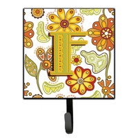 "Caroline's Treasures CJ2003-FSH4 Letter F Floral Mustard and Green Leash or Key Holder, Small, Multicolor"