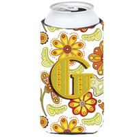 Letter G Floral Mustard and Green Tall Boy Beverage Insulator Hugger CJ2003-GTBC