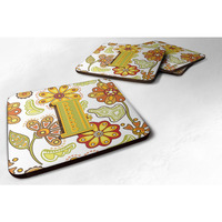"Caroline's Treasures CJ2003-IFC Letter I Floral Mustard and Green Foam Coasters (Set of 4), 3.5"", Multicolor"