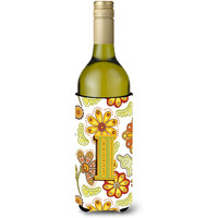 Letter I Floral Mustard and Green Wine Bottle Beverage Insulator Hugger CJ2003-ILITERK