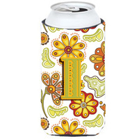 Letter I Floral Mustard and Green Tall Boy Beverage Insulator Hugger CJ2003-ITBC