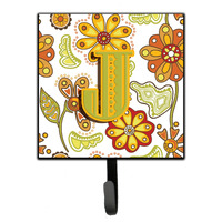 "Caroline's Treasures CJ2003-JSH4 Letter J Floral Mustard and Green Leash or Key Holder, Small, Multicolor"
