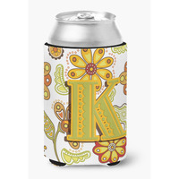 Letter K Floral Mustard and Green Can or Bottle Hugger CJ2003-KCC
