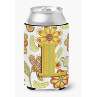 Letter L Floral Mustard and Green Can or Bottle Hugger CJ2003-LCC