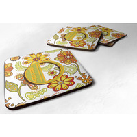 "Caroline's Treasures CJ2003-OFC Letter O Floral Mustard and Green Foam Coasters (Set of 4), 3.5"", Multicolor"