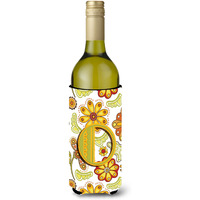 Letter O Floral Mustard and Green Wine Bottle Beverage Insulator Hugger CJ2003-OLITERK
