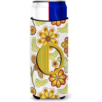 Letter O Floral Mustard and Green Ultra Beverage Insulators for slim cans CJ2003-OMUK