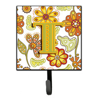 "Caroline's Treasures CJ2003-TSH4 Letter T Floral Mustard and Green Leash or Key Holder, Small, Multicolor"
