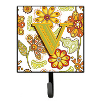 "Caroline's Treasures CJ2003-VSH4 Letter V Floral Mustard and Green Leash or Key Holder, Small, Multicolor"