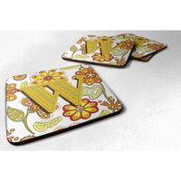 "Caroline's Treasures CJ2003-WFC Letter W Floral Mustard and Green Foam Coasters (Set of 4), 3.5"", Multicolor"