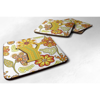 "Caroline's Treasures CJ2003-YFC Letter Y Floral Mustard and Green Foam Coasters (Set of 4), 3.5"", Multicolor"