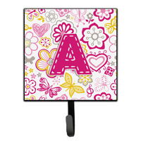 "Caroline's Treasures CJ2005-ASH4 Letter A Flowers and Butterflies Pink Leash or Key Holder, Small, Multicolor"