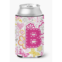 Letter B Flowers and Butterflies Pink Can or Bottle Hugger CJ2005-BCC