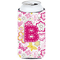 "Caroline's Treasures CJ2005-BTBC Letter B Flowers and Butterflies Pink Tall Boy Koozie Hugger, Multicolor"