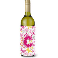 Letter C Flowers and Butterflies Pink Wine Bottle Beverage Insulator Hugger CJ2005-CLITERK