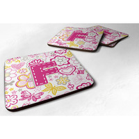 "Caroline's Treasures CJ2005-FFC Letter F Flowers and Butterflies Pink Foam Coasters (Set of 4), 3.5"", Multicolor"