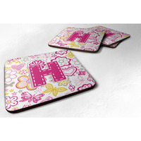 "Caroline's Treasures CJ2005-HFC Letter H Flowers and Butterflies Pink Foam Coasters (Set of 4), 3.5"", Multicolor"