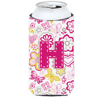 Letter H Flowers and Butterflies Pink Tall Boy Beverage Insulator Hugger CJ2005-HTBC