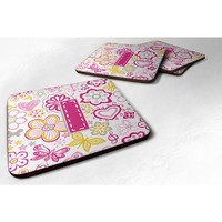 "Caroline's Treasures CJ2005-IFC Letter I Flowers and Butterflies Pink Foam Coasters (Set of 4), 3.5"", Multicolor"