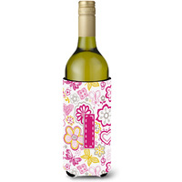 Letter I Flowers and Butterflies Pink Wine Bottle Beverage Insulator Hugger CJ2005-ILITERK