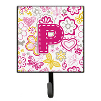"Caroline's Treasures CJ2005-PSH4 Letter P Flowers and Butterflies Pink Leash or Key Holder, Small, Multicolor"