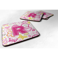 "Caroline's Treasures CJ2005-RFC Letter R Flowers and Butterflies Pink Foam Coasters (Set of 4), 3.5"", Multicolor"