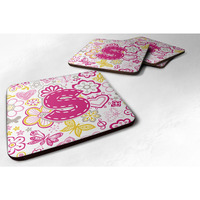 "Caroline's Treasures CJ2005-SFC Letter S Flowers and Butterflies Pink Foam Coasters (Set of 4), 3.5"", Multicolor"