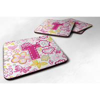 "Caroline's Treasures CJ2005-TFC Letter T Flowers and Butterflies Pink Foam Coasters (Set of 4), 3.5"", Multicolor"