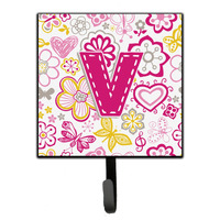 "Caroline's Treasures CJ2005-VSH4 Letter V Flowers and Butterflies Pink Leash or Key Holder, Small, Multicolor"