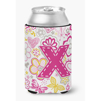 Letter X Flowers and Butterflies Pink Can or Bottle Hugger CJ2005-XCC