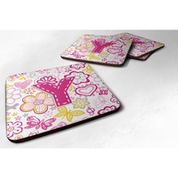 "Caroline's Treasures CJ2005-YFC Letter Y Flowers and Butterflies Pink Foam Coasters (Set of 4), 3.5"", Multicolor"