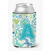 Letter A Flowers and Butterflies Teal Blue Can or Bottle Hugger CJ2006-ACC