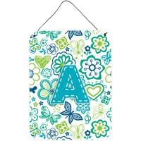 "Caroline's Treasures CJ2006-ADS1216 Letter A Flowers and Butterflies Teal Blue Wall or Door Hanging Prints, 16 x 12"", Multicolor"