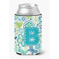 Letter B Flowers and Butterflies Teal Blue Can or Bottle Hugger CJ2006-BCC